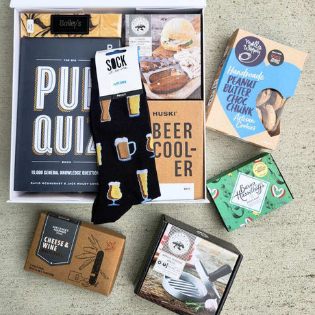 ultimate gift box for him with treats, skin care and grooming products for him