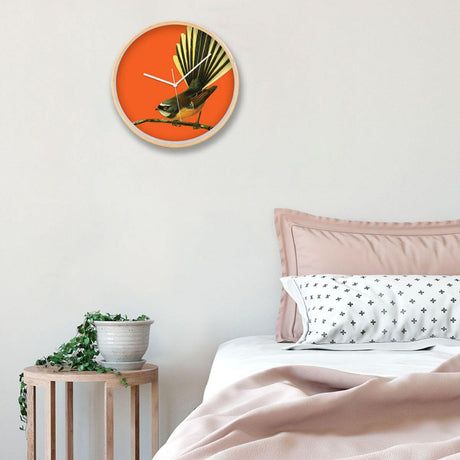 Bright Fantail Wooden Frame Clock - Funky Gifts NZ