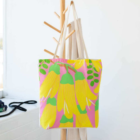 Bright Botanical Kowhai Shopping Bag - Funky Gifts NZ