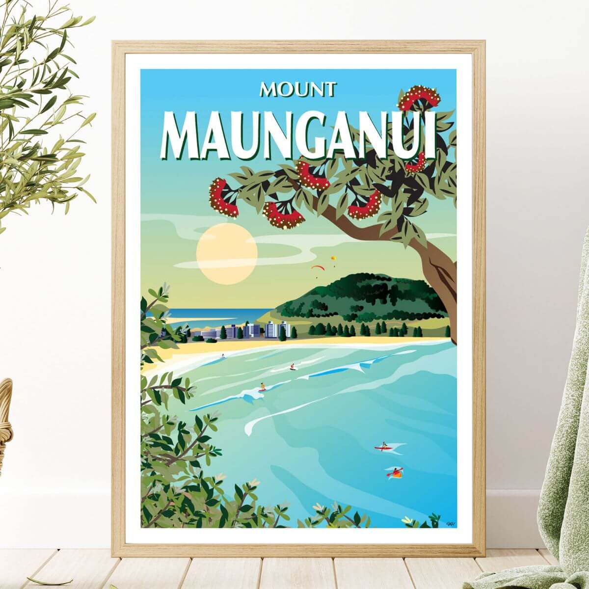 A4 Travel Poster - Mount Manganui - Funky Gifts NZ