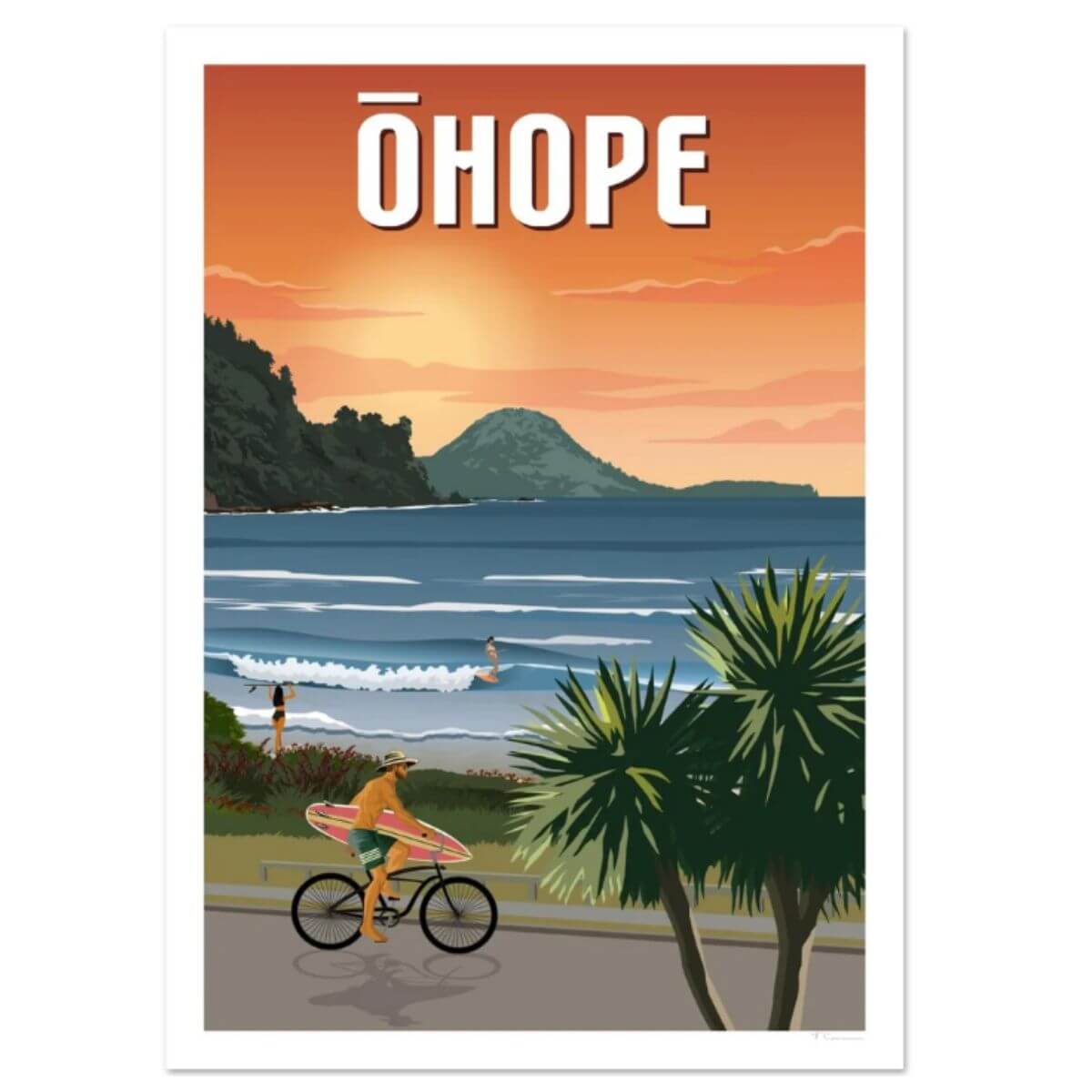 A4 Travel Poster - Ohope Beach Sunset - Funky Gifts NZ