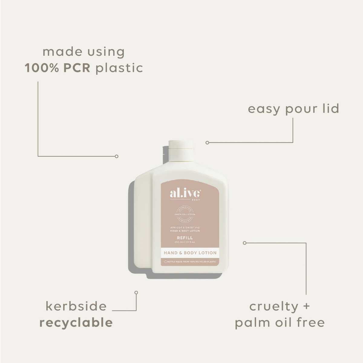 Al.ive Body 650ml Lotion Refill - Apricot & Sweet Fig - Funky Gifts NZ