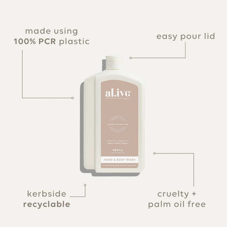 Al.ive Body 1L Wash Refill - Apricot & Sweet Fig - Funky Gifts NZ