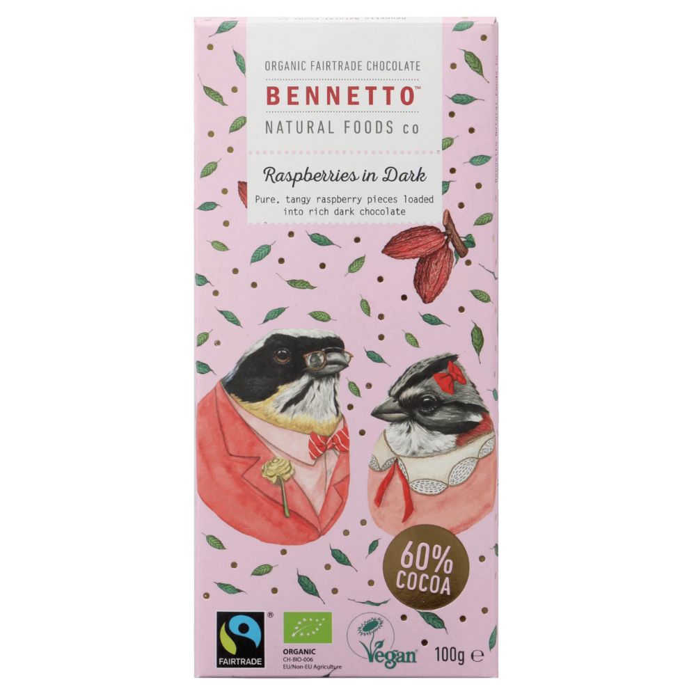 Bennetto Chocolate 80g - Raspberries in Dark - Funky Gifts NZ