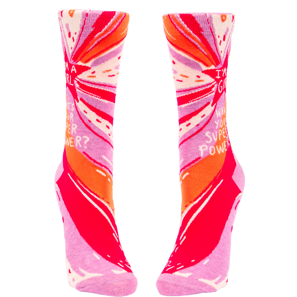 Women's Socks – I'm A Girl, What's Your Superpower? - Blue Q - Funky Gifts NZ