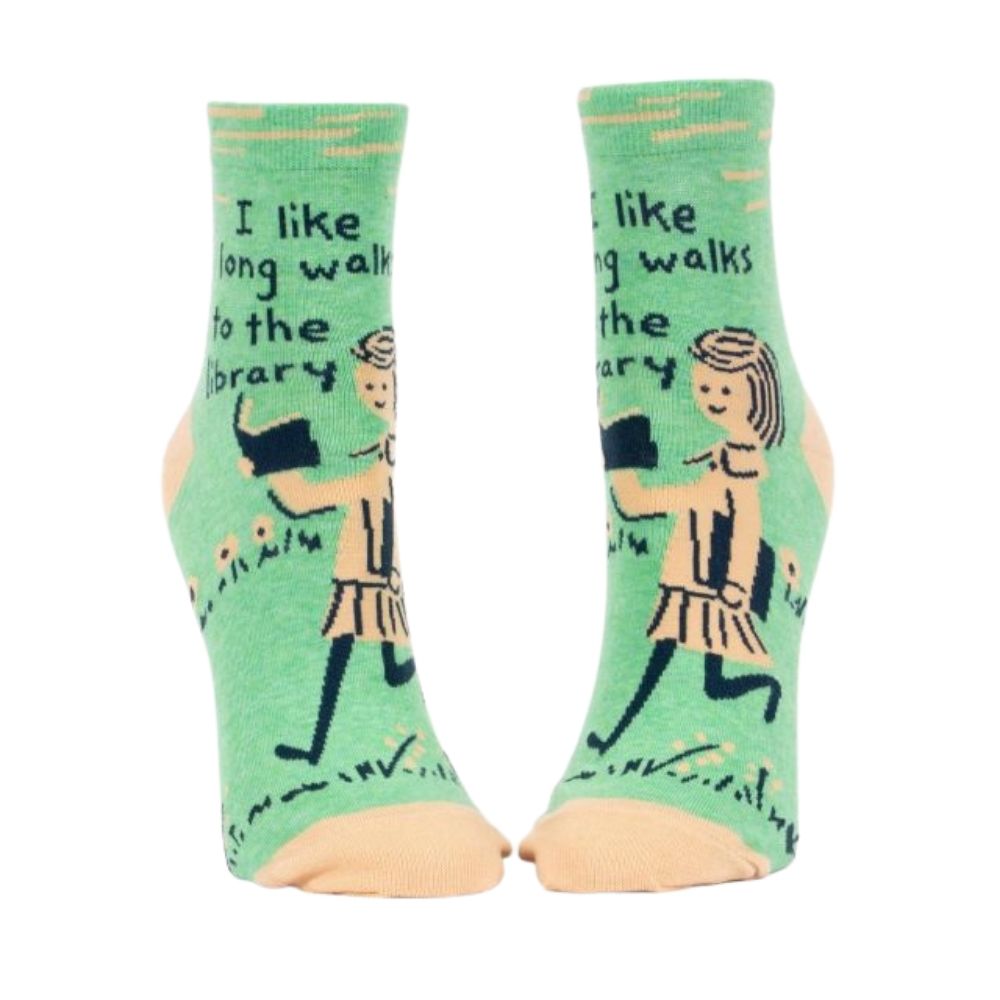 Women's Socks - Long Walks In The Library - Blue Q - Funky Gifts NZ