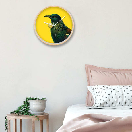 Bright Tui Wooden Frame Clock - Funky Gifts NZ