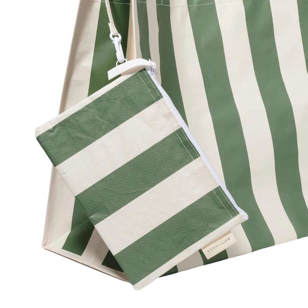 SunnyLife Carryall Beach Bag The Vacay Olive Stripe - Funky Gifts NZ