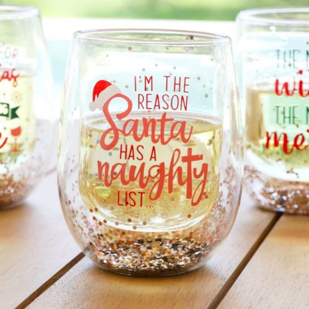Christmas Naughty Stemless Glass - Funky Gifts NZ