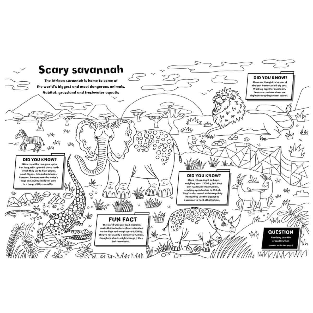 Colouring Book - Fantastic Fact-Filled Dangerous Animals - Funky Gifts NZ