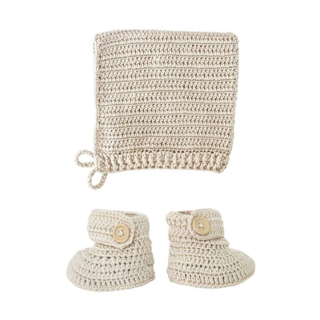 Crochet Bonnet & Bootie Set - Vanilla - Funky Gifts NZ