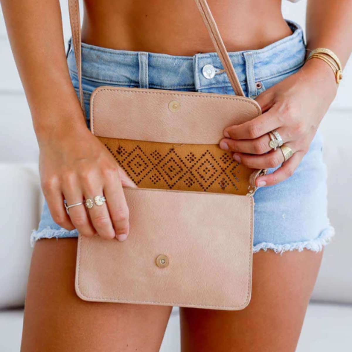 Dot Dash Laser Cut Bag - Camel - Funky Gifts NZ