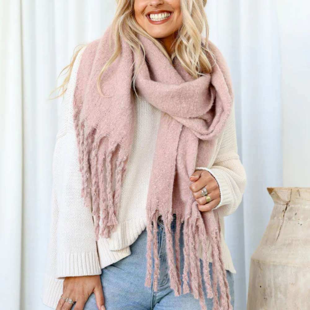 Cosy Knit Scarf - Nude Pink - Funky Gifts NZ