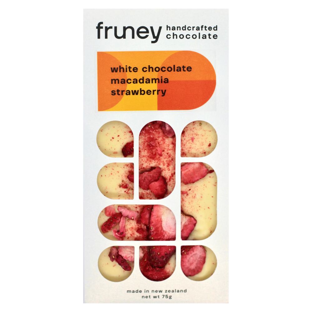 Fruney White Chocolate, Macadamia & Strawberries 75g - Funky Gifts NZ