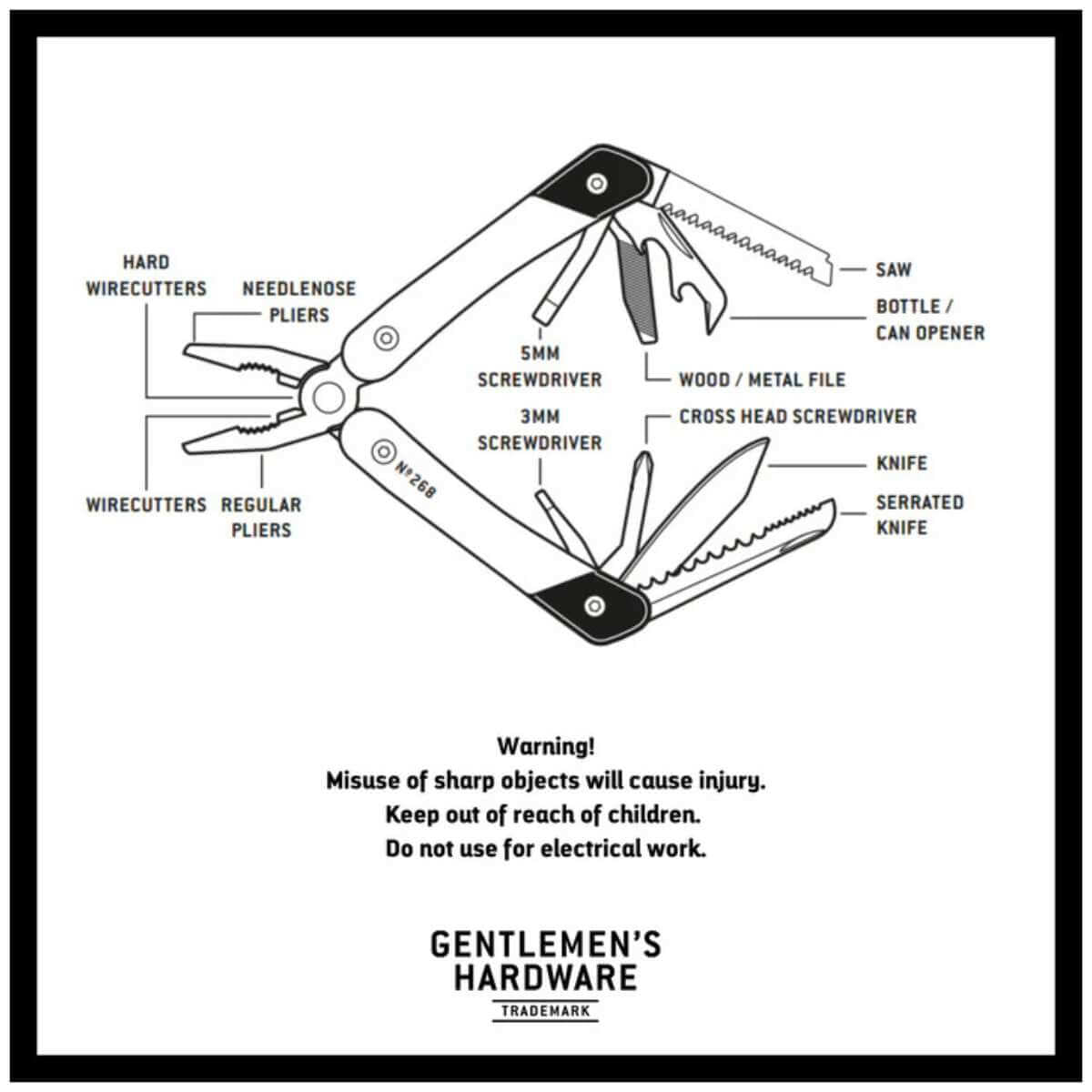 Gentlemen's Hardware - Plier Multi-Tool Wooden 12-in-1 No.627 - Funky Gifts NZ