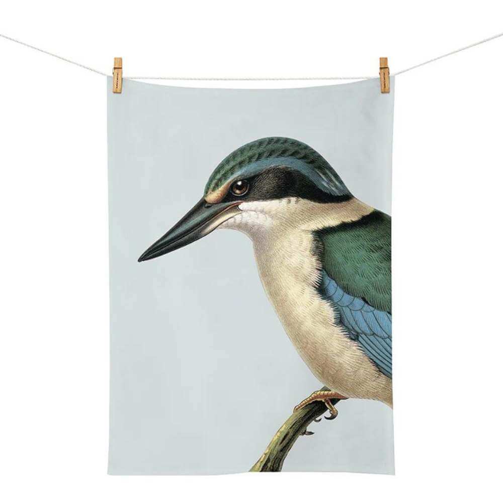 Hushed Blue Kingfisher Tea Towel - Funky Gifts NZ