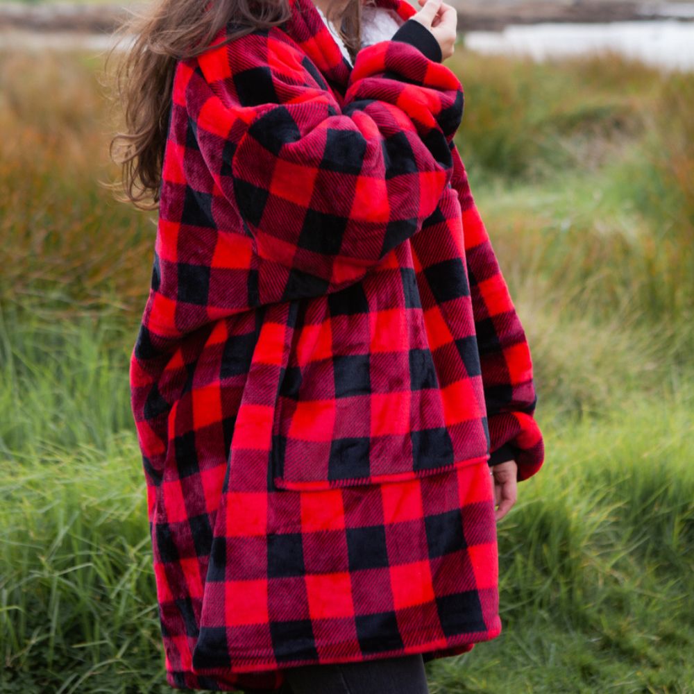 Moana Road - KIDS Mega Hoodie - Red Check - Funky Gifts NZ