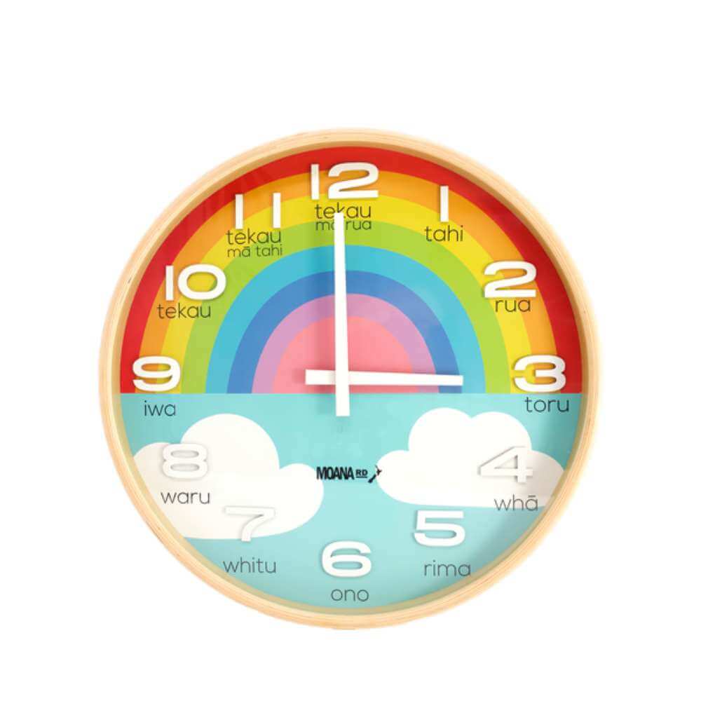 Te Reo Maori Clock - Large Rainbow - Funky Gifts NZ
