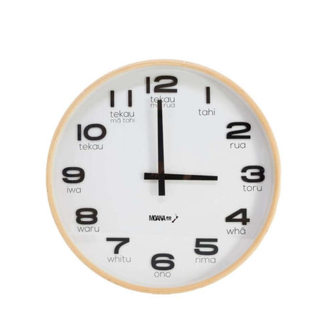 Moana Road - Te Reo Māori Large White Clock - Funky Gifts NZ