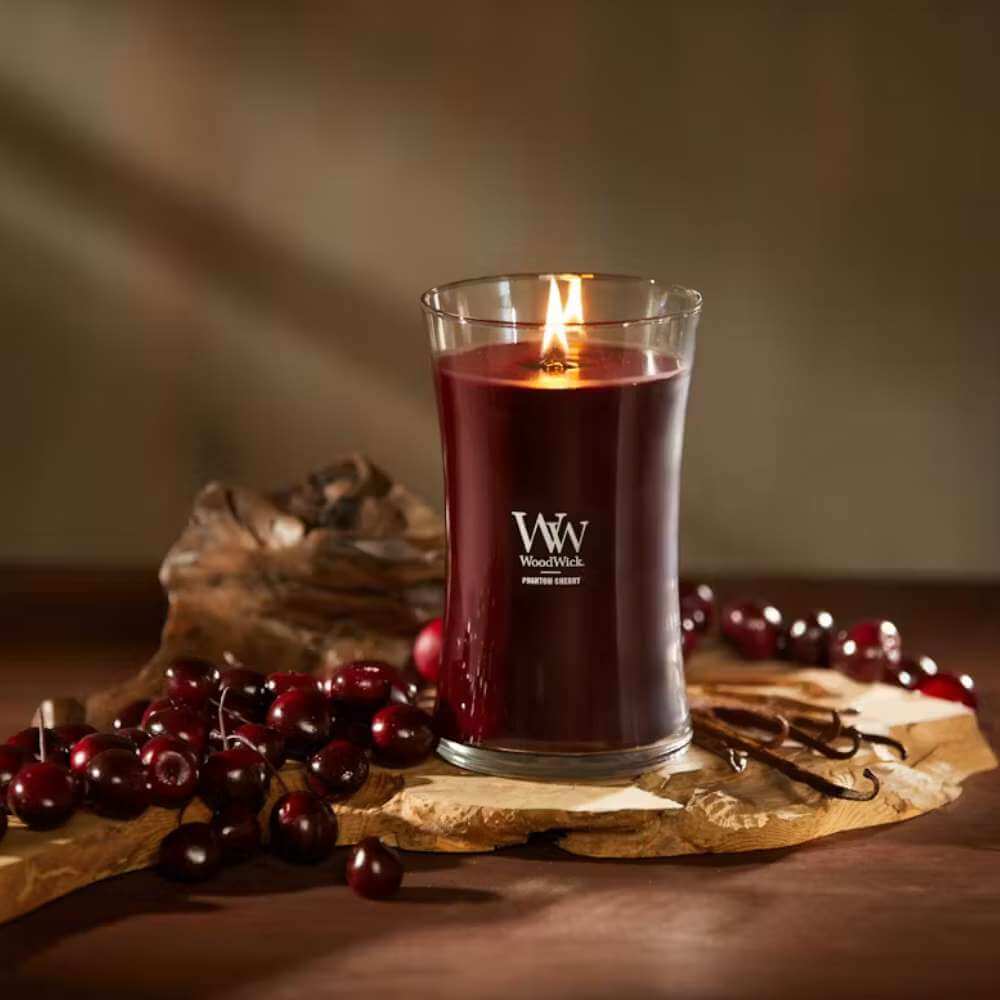 Large WoodWick Scented Soy Candle - Phantom Cherry - Funky Gifts NZ