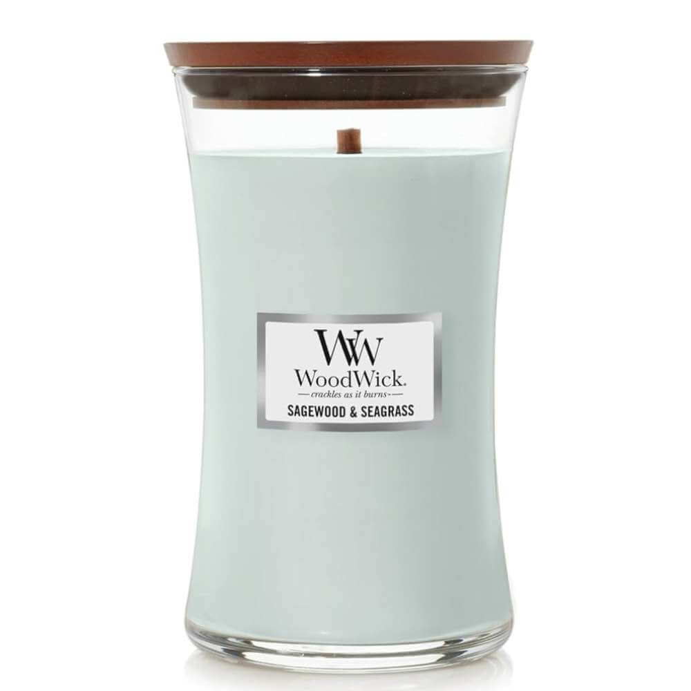 Large WoodWick Scented Soy Candle - Sagewood & Seagrass - Funky Gifts NZ