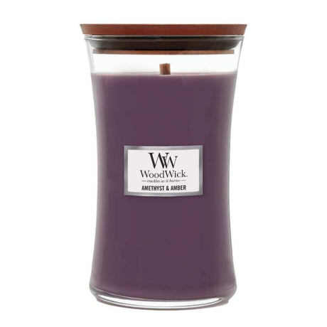 Large WoodWick Scented Soy Candle - Amethyst & Amber - Funky Gifts NZ