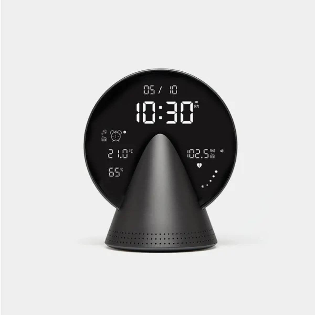 Lexon Conic Radio Alarm Clock With Built-In Radio/Speaker - Grey - Funky Gifts NZ