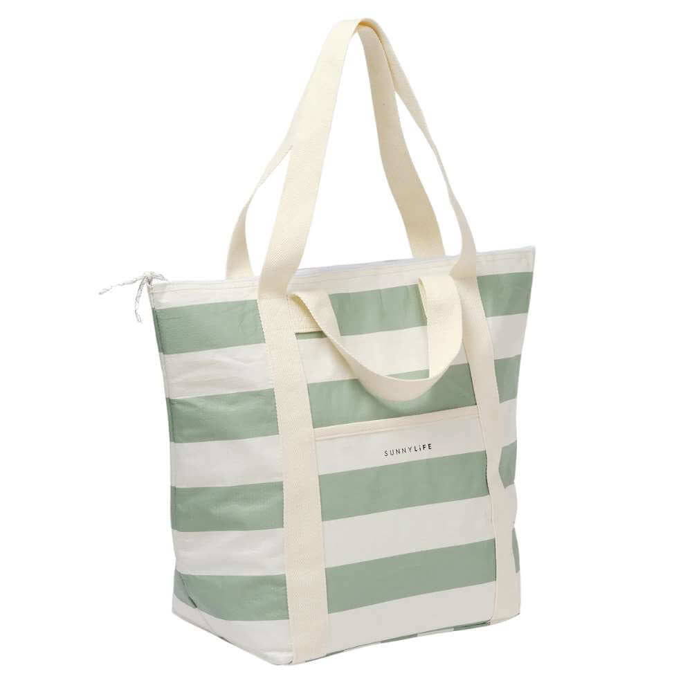 SunnyLife Light Cooler Tote La Palma Sage Stripe - Funky Gifts NZ