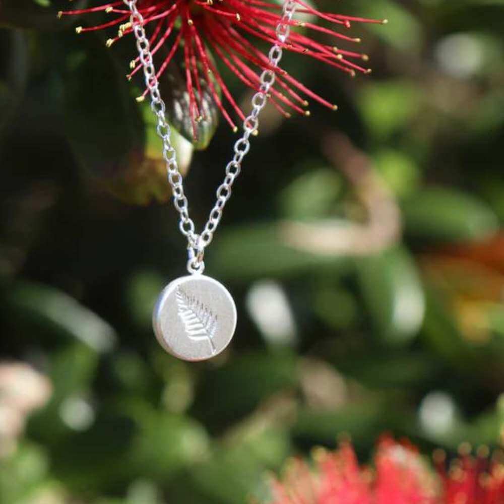 Little Taonga Round Fern Necklace - Funky Gifts NZ