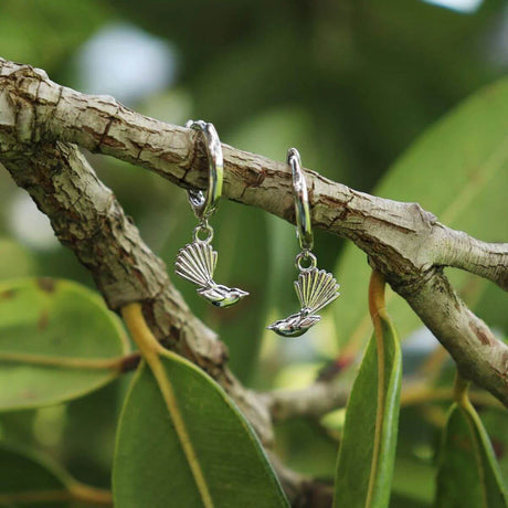 Little Taonga Piwakawaka Huggies - Sterling Silver- - Funky Gifts NZ
