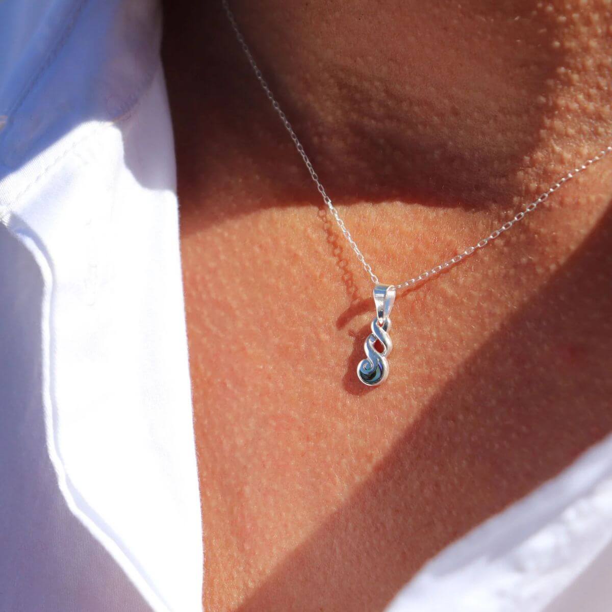 Little Taonga Sterling Silver Paua Twist Necklace - Funky Gifts NZ