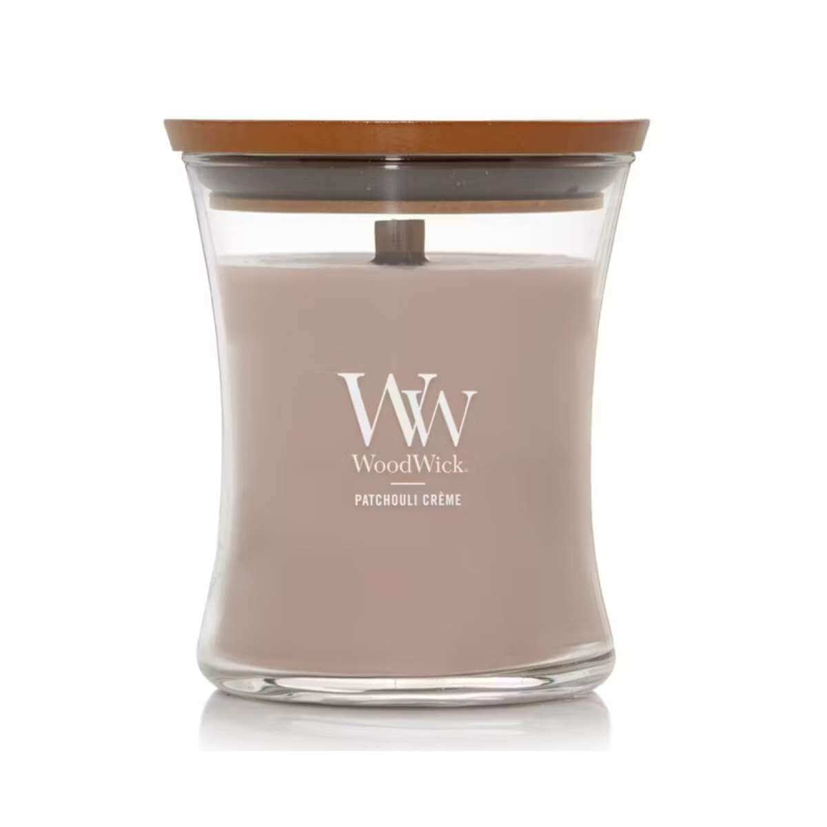 Medium WoodWick Scented Soy Candle - Patchouli Creme - Funky Gifts NZ