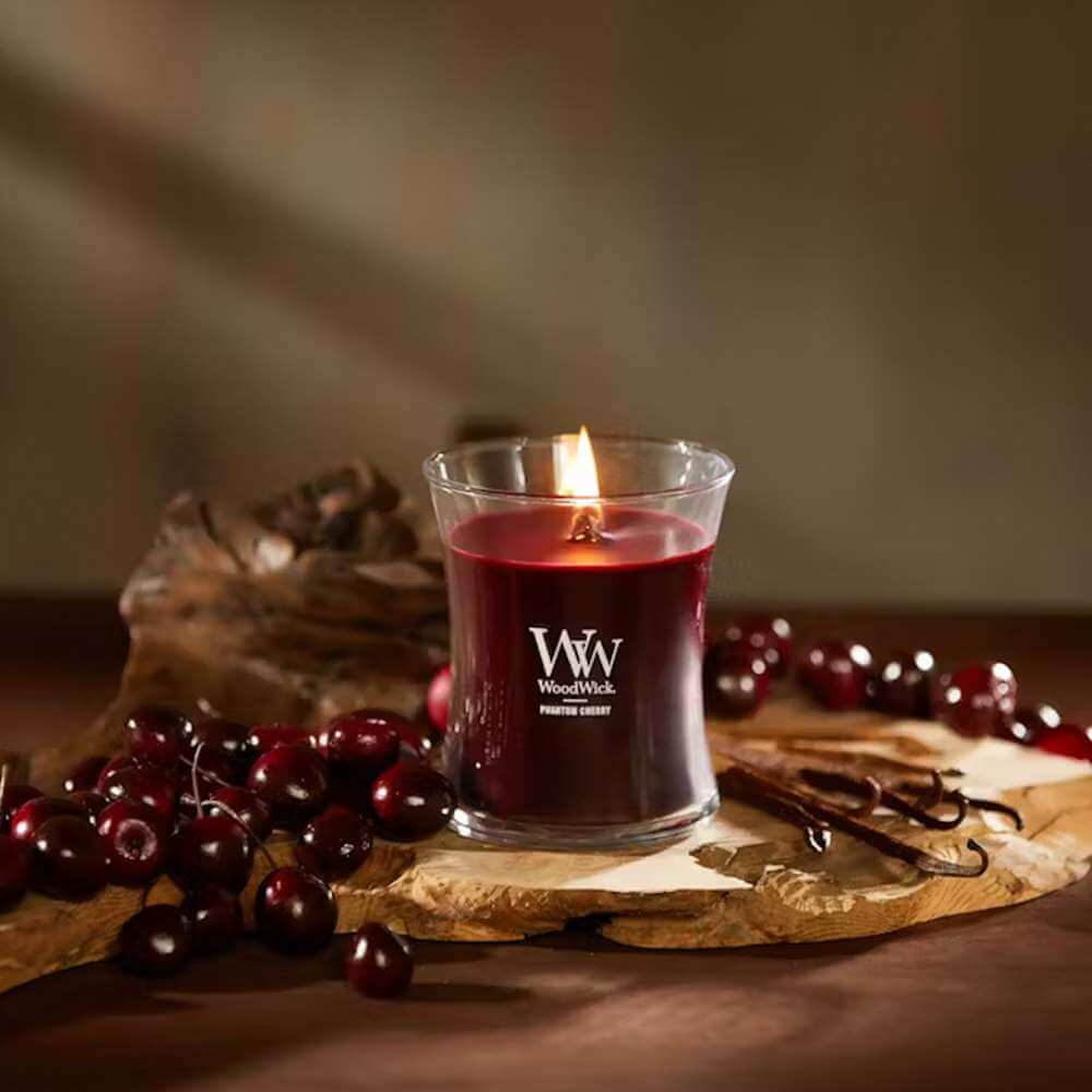 Medium WoodWick Scented Soy Candle - Phantom Cherry - Funky Gifts NZ