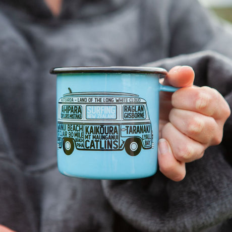 Moana Road Small Enamel Mug - NZ Surfing Blue - Funky Gifts NZ