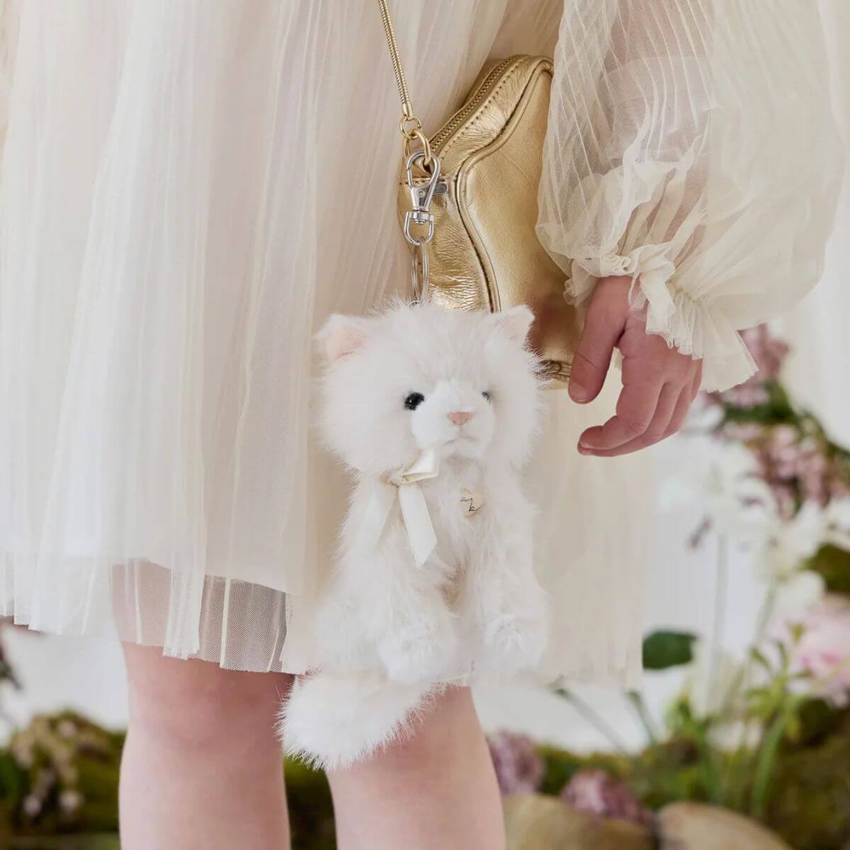 Snuggle Bunnies Moon the Kitty Key Charm - Snow 15cm - Funky Gifts NZ