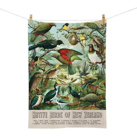 NZ Native Birds Tea Towel - Funky Gifts NZ