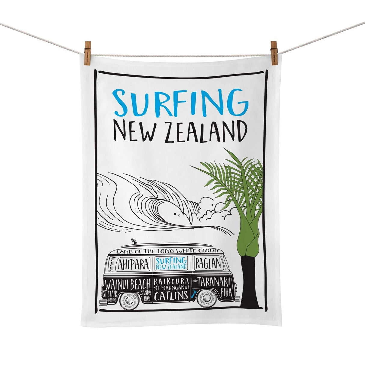 NZ Tea Towel - NZ Surfing - Funky Gifts NZ