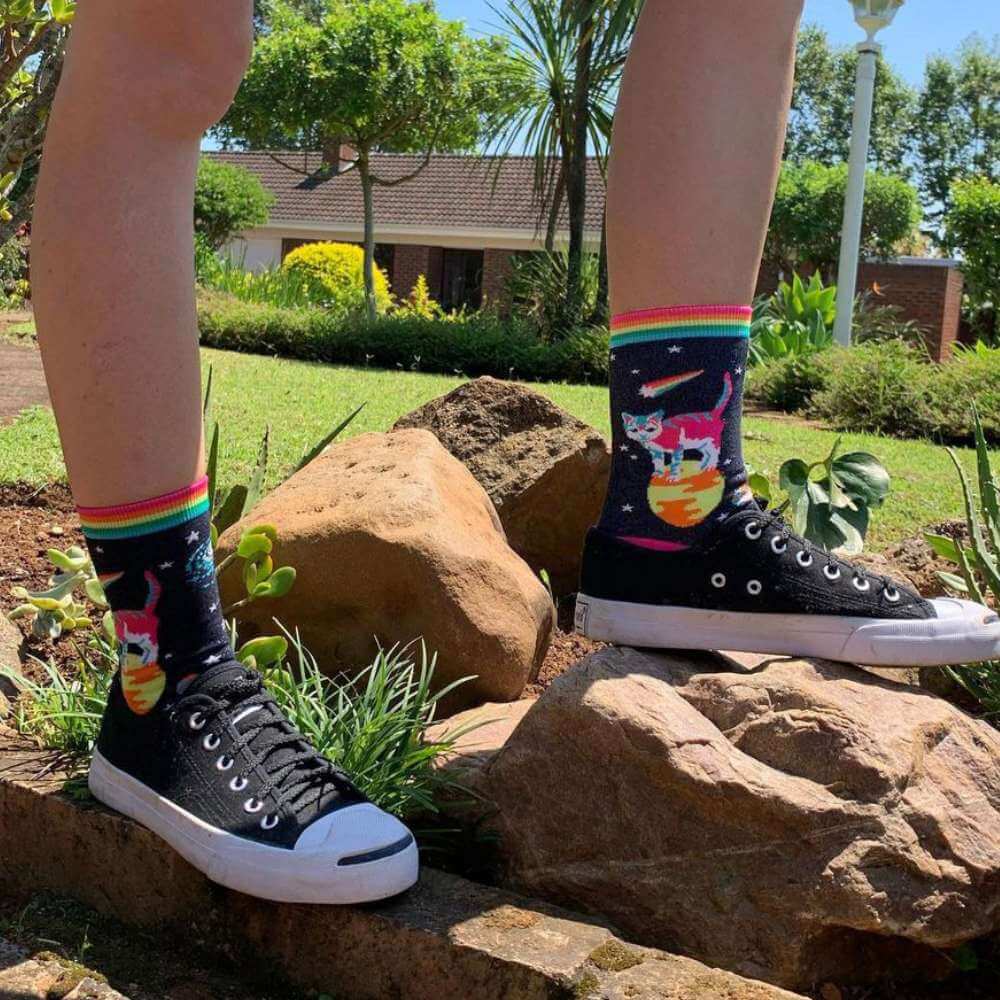 Sock It To Me Socks - Women's Crew - Space Cats - Funky Gifts NZ
