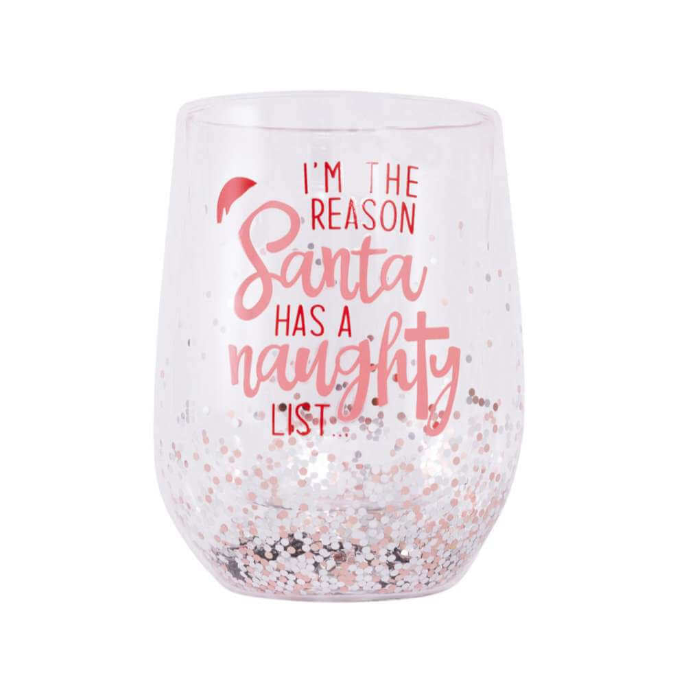Christmas Naughty Stemless Glass - Funky Gifts NZ