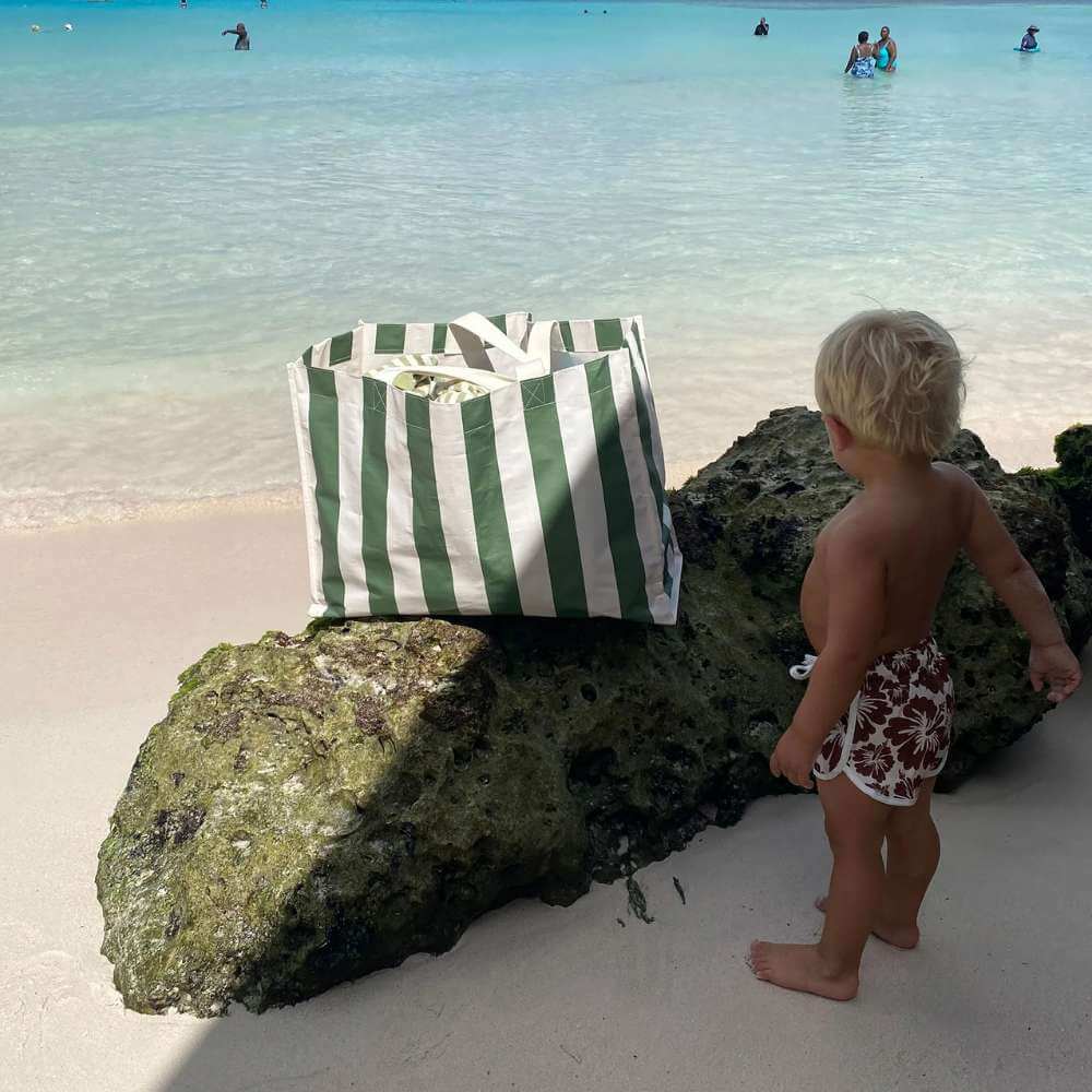 SunnyLife Carryall Beach Bag The Vacay Olive Stripe - Funky Gifts NZ