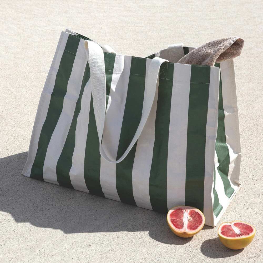 SunnyLife Carryall Beach Bag The Vacay Olive Stripe - Funky Gifts NZ