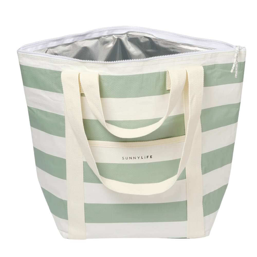 SunnyLife Light Cooler Tote La Palma Sage Stripe - Funky Gifts NZ