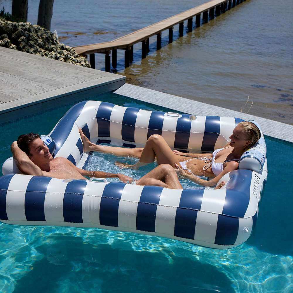 SunnyLife Luxe Twin Hammock Float Le Weekend Navy Stripe - Funky Gifts NZ