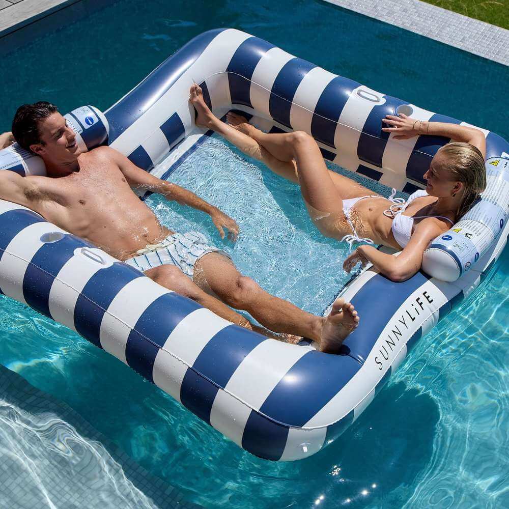 SunnyLife Luxe Twin Hammock Float Le Weekend Navy Stripe - Funky Gifts NZ
