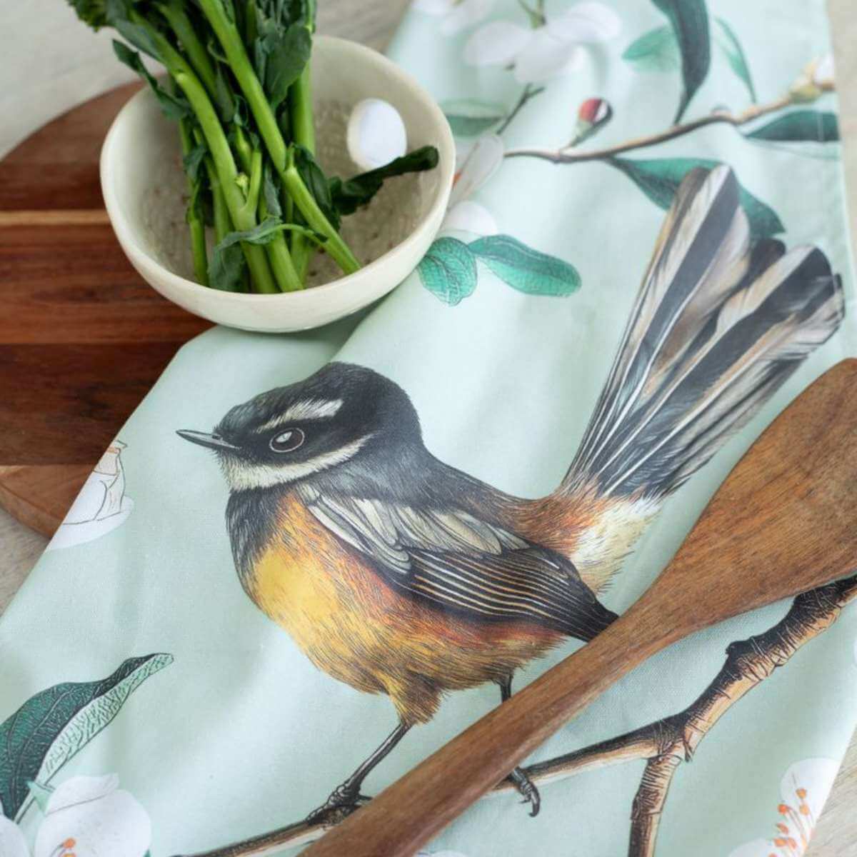 Chatty Fantail Tea Towel - Funky Gifts NZ