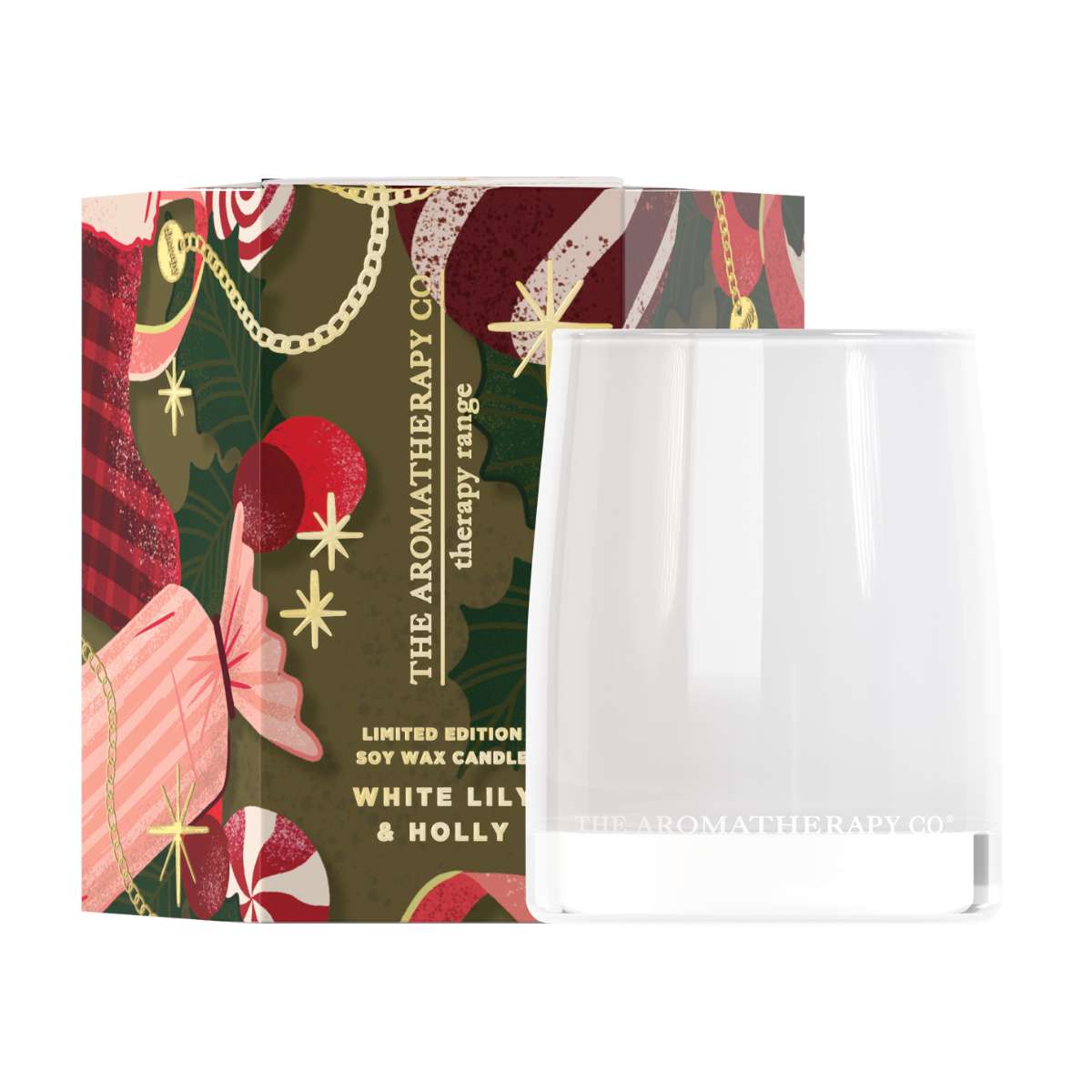 Therapy Festive Collection Candle 80g - White Lily & Holly - Funky Gifts NZ