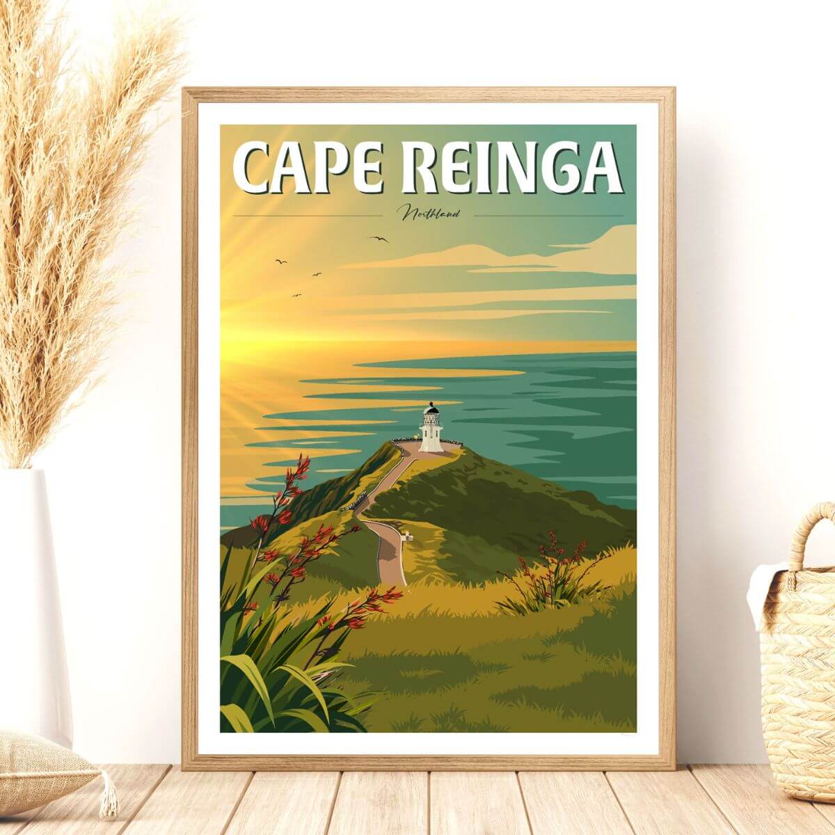A4 Travel Poster - Cape Reinga Sunset - Funky Gifts NZ