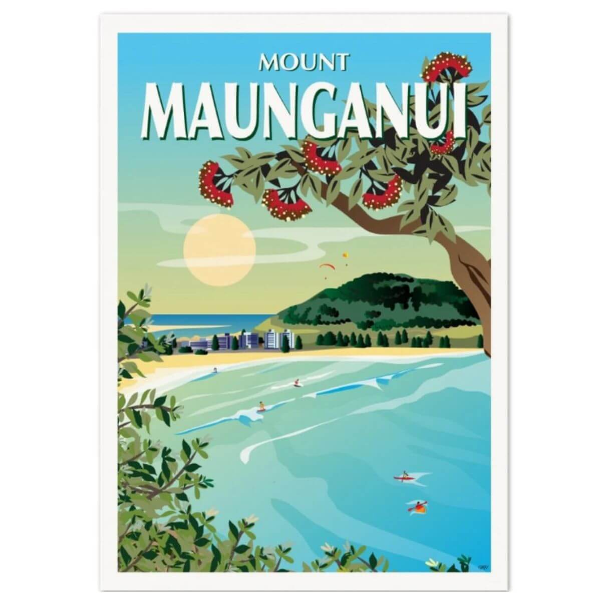 A4 Travel Poster - Mount Manganui - Funky Gifts NZ