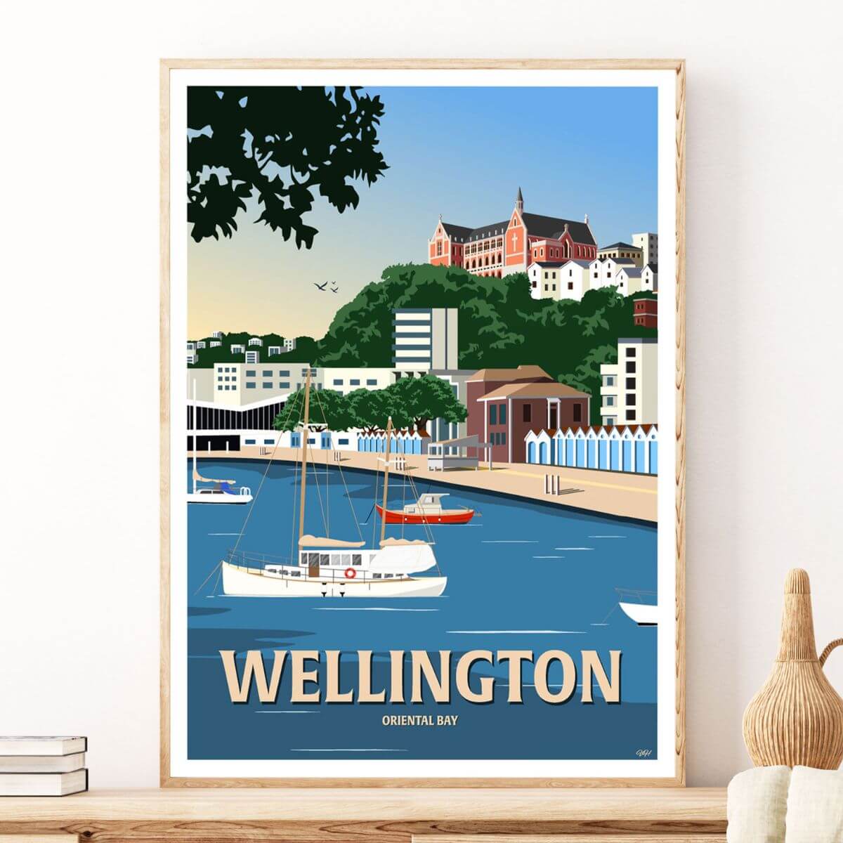 A4 Travel Poster - Wellington Oriental Bay - Funky Gifts NZ