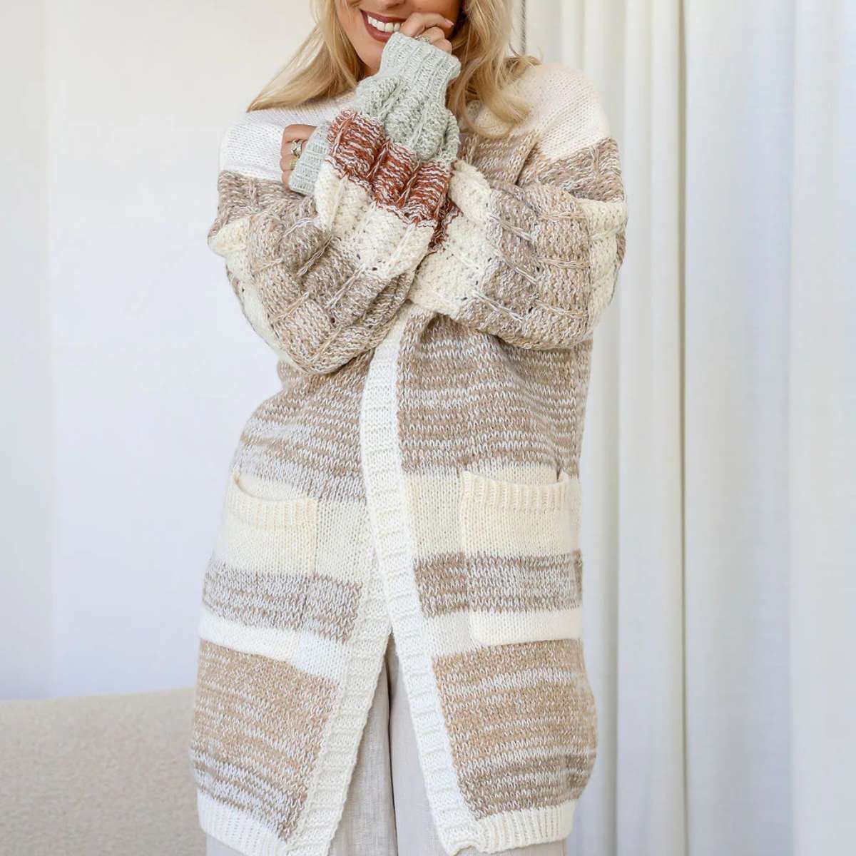 Wanderlight Longline Cardie - Natural Camel - Funky Gifts NZ